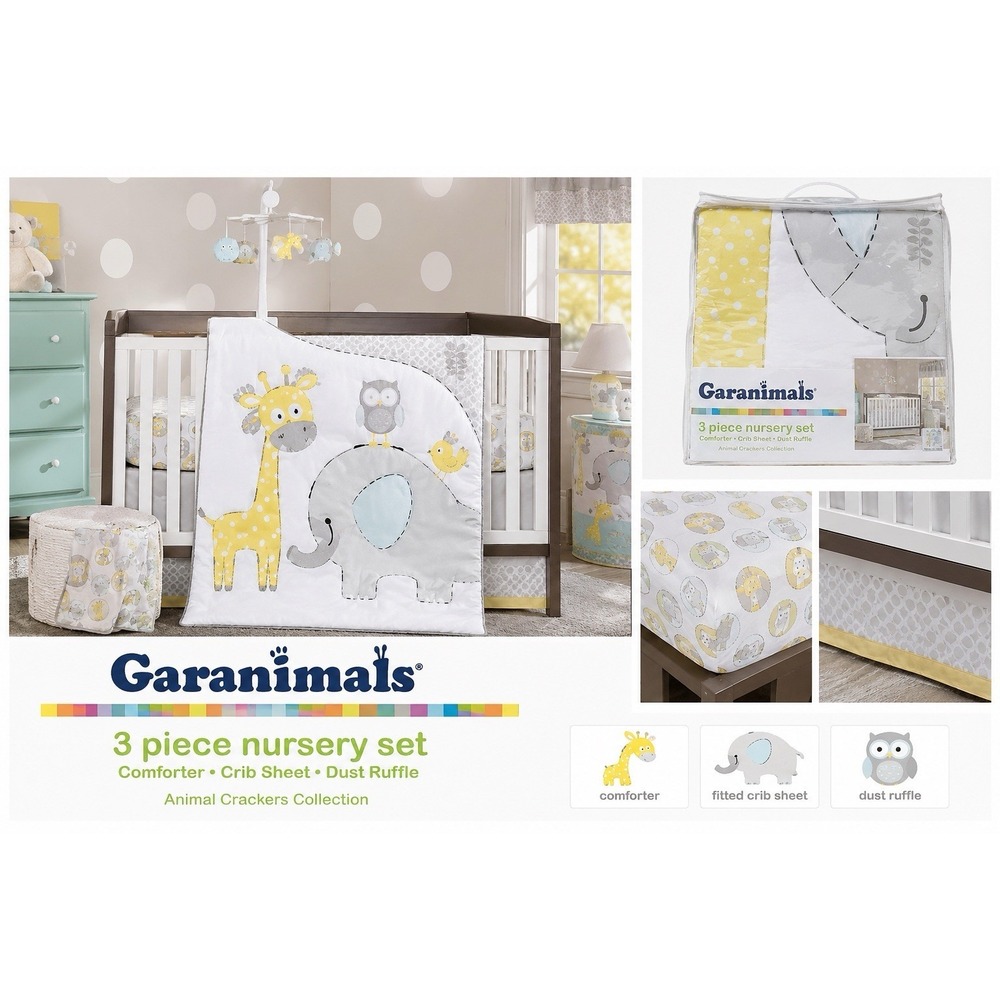 Garanimals elephant giraffe 3 Pc Crib Bedding Set Comforter Sheet Ruffle New NWT